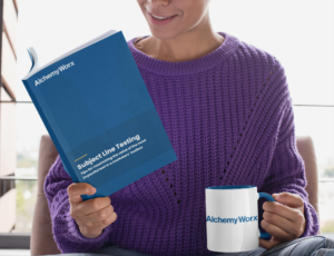 Woman reading White Paper while holding mug